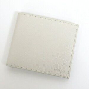 Prada Bifold Compact Wallet Saffiano Leather White Silver
